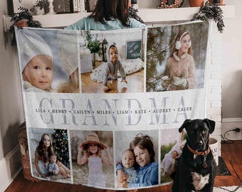 Custom Family Member Blanket for Grandma, Personalized Grandkids Character Throw, Best Birthday Gift for Grandmother from Grandchildren