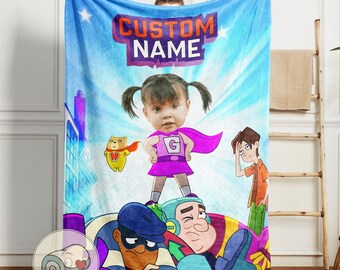 Hamster and Gretel Blanket | Custom Face and Name | Personalized Superhero Gift | Kids Disney Cartoon Throw | Custom Photo Minky Fleece