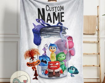 Inside Out 2 Blanket | Custom Name Personalized Movie Throw | Anxiety Joy Sadness Ennui | Kids Room Decor Disney Fan Gift