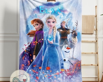 Frozen Elsa Anna Disney Blanket | Custom Name Personalized Gift | Olaf Kristoff Sven Decor | Soft Fleece Bedding for Kids