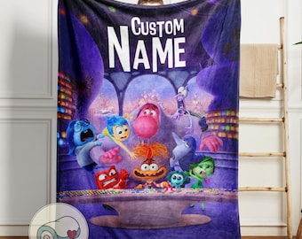 Inside Out 2 Characters Anxiety Joy Sadness | Custom Name Blanket | Personalized Disney Pixar Gift | Emotions Decor | Kids Movie Blanket