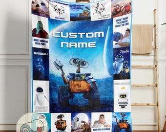 Wall-E Eve Disney Pixar Blanket | Custom Name Personalized Gift | Wall-E Movie Robot Bedding | Outer Space Kids Room Decor Throw Blanket