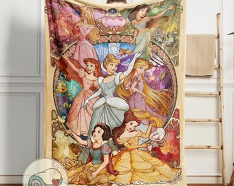 Disney Princess Blanket | Cinderella Belle Ariel Throw | Girls Room Decor | Magic Castle Gift