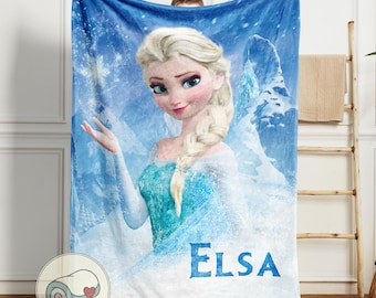 Manta de Elsa de Frozen Disney / Regalo personalizado con nombre / Decoración de copo de nieve de la Reina de Hielo / Manta suave de forro polar para niños