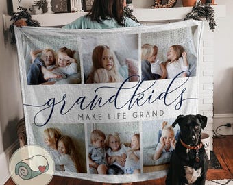 Grandkids Make Life Grand Blanket, Custom Photo Collage Gift, Personalized Grandma Blanket, Grandchildren Fleece Throw, Nana Gifts