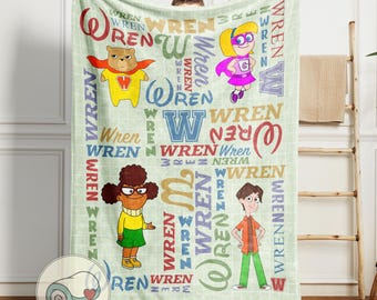 Hamster & Gretel Fred Kevin Blanket | Custom Name Personalized Gift | Disney Superhero Character Throw, Kid Name Pattern Soft Fleece Blanket