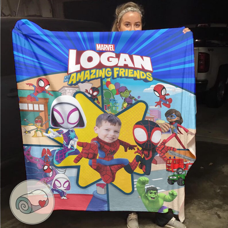 Custom Spidey and His Amazing Friends Blanket | Custom Face Spider-Man Toddler Gift | Personalized Marvel Baby Throw | Plush Kids Bedding immagine 12