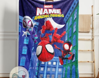 Manta de Spidey y sus increíbles amigos City Night / Nombre personalizado / Spider-Man Fantasma Miles al revés / Manta polar de superhéroes para niños