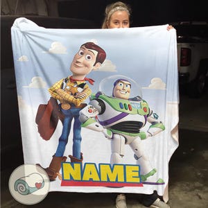 Toy Story Blanket | Woody and Buzz Lightyear | Custom Name Disney Pixar Throw | Personalized Kids Bedding | Birthday Gift immagine 9