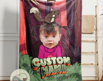 Gravity Falls Blanket | Custom Face Photo and Name | Personalized Mabel Pines Style Gift | Kids Minky Fleece Throw | Cartoon Portrait