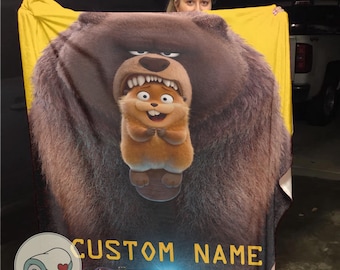 Pixar Hoppers Ellen Bear | Custom Name Blanket | Funny Bear Animal | Personalized Disney Throw