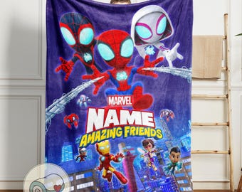 Manta de Spidey y sus increíbles amigos / Regalo personalizado de Marvel con nombre / Manta infantil personalizada de Spiderman / Forro polar de los Vengadores para niños