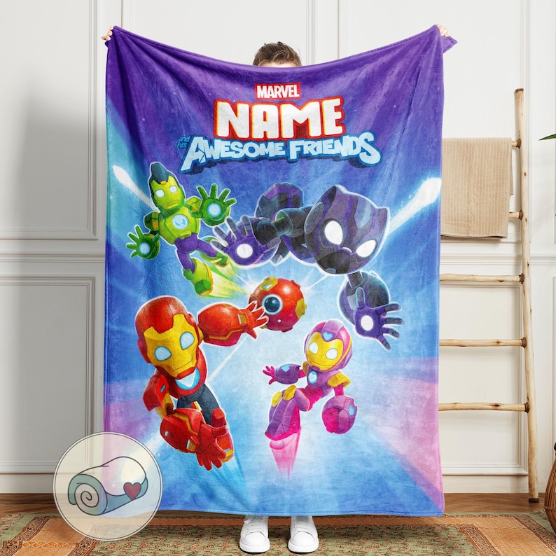Spidey and His Amazing Friends Team | Custom Name Blanket | Marvel Superhero Kids Bedding | Personalized Iron Man Black Panther Gift bild 1