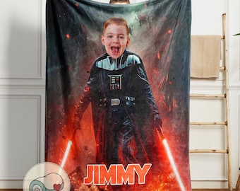 Star Wars Darth Vader Blanket | Custom Face and Name | Girls Room Decor | Personalized Superhero Throw