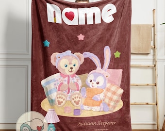 ShellieMay StellaLou Duffy and Friends Blanket | Custom Name Sleepover | Autumn Theme Cozy Fleece | Personalized Disney Character Gift
