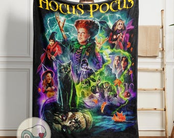 Hocus Pocus Blanket | Sanderson Sisters Halloween Decor | Disney Witches Movie Gift | Binx the Cat Billy Butcherson Fleece Throw