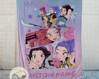Custom Demon Hunters Huntrix Blanket, Personalized Kpop Fleece Throw, Custom Name Fan Gift, Huntrix Merch, Soft Plush Bedding,Christmas Gift