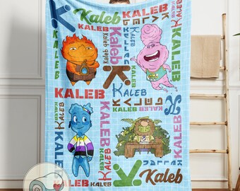 Elemental Movie Wade Bernie Gale Fern | Custom Name Blue Blanket | Personalized Disney Pixar Gift | Movie Character Throw