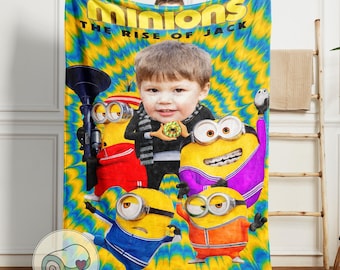 Yellow Cartoon Henchmen Blanket | Custom Face & Name | Villain Boy Throw | Funny Kids Decor