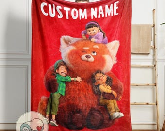 Turning Red Blanket | Custom Name Personalized | Disney Pixar Red Panda Mei Lee Throw | Teen Girl Bedroom Decor Birthday Gift