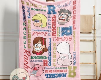 Gravity Falls Blanket | Custom Name Personalized Gift | Mabel Stan Pacifica Lil Gideon | Cartoon Mystery Shack Character Throw