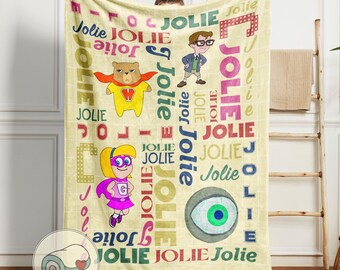 Hamster & Gretel Yellow Blanket | Custom Name Personalized Gift | Gretel Kevin Disney Throw, Superhero Name Pattern Character Fleece Blanket