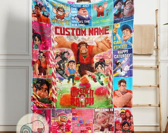 Wreck-It Ralph Blanket | Personalized Name Gift | Vanellope Von Schweetz Arcade Decor | Custom Disney Kids Bedding Fleece Throw