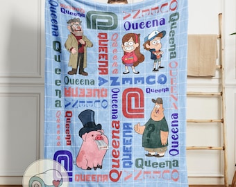 Gravity Falls Blanket | Custom Name Personalized Throw | Dipper Mabel Stan Soos Waddles | Mystery Shack Cartoon Fan Gift