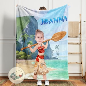 Moana Blanket | Custom Face and Name | Disney Princess Gift | Personalized Photo Portrait Throw image 1