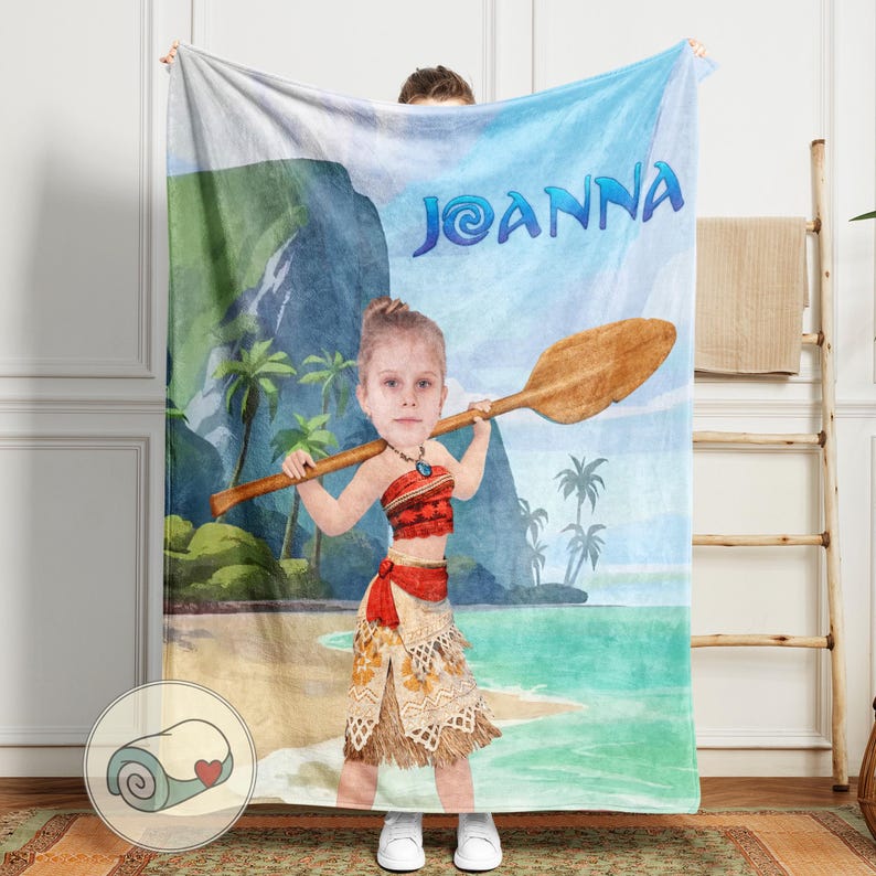 Moana Blanket | Custom Face and Name | Disney Princess Gift | Personalized Photo Portrait Throw image 1