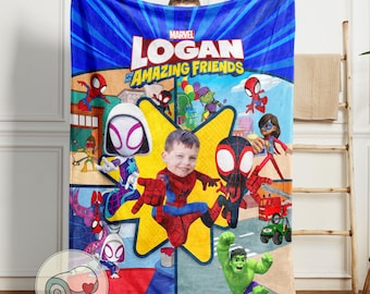 Custom Spidey and His Amazing Friends Blanket | Custom Face Spider-Man Toddler Gift | Personalized Marvel Baby Throw | Plush Kids Bedding
