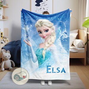 Elsa Frozen Disney Blanket | Personalized Name Custom Gift | Ice Queen Snowflake Decor | Kids Soft Fleece Throw Blanket bild 4