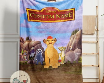 Lion Guard Blanket Custom Name | Personalized Disney Lion King Bedding | Kion Bunga Fuli Beshte Throw | Kids Birthday Gift