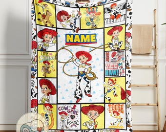 Jessie Cowgirl Blanket | Custom Name Toy Story Throw | Personalized Disney Fleece | Pixar Girls Room Bedding Gift