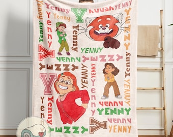 Turning Red Meilin Lee Blanket | Personalized Name Yenny Kids Gift | Disney Pixar Turning Red Beige Throw | Panda Mei Custom Name Blanket