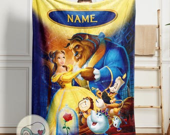 Belle Beauty and the Beast Blanket | Personalized Name Gift | Custom Enchanted Rose Throw | Ballroom Bedding, Princess Decor, Fleece Gift