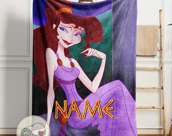 Megara Disney Hercules Blanket | Personalized Custom Name | Meg Heroine Fleece Throw | Purple Girl Room Decor, Disney Fan Gift
