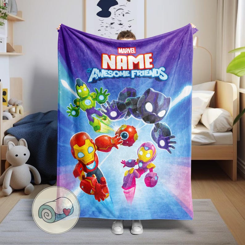 Spidey and His Amazing Friends Team | Custom Name Blanket | Marvel Superhero Kids Bedding | Personalized Iron Man Black Panther Gift bild 4