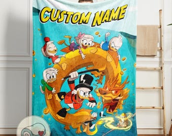 DuckTales Scrooge McDuck Treasure Dragon | Custom Name Blanket | Personalized Disney Fantasy Gift | Money Bin Decor | Kids Adventure Throw