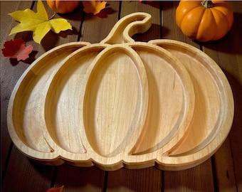 Handcrafted Maple Or Walnut Pumpkin Serving Tray – Fall Table Centerpiece For Thanksgiving