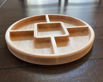 Round Wood Catch All Tray Sectioned Charcuterie Board Bento Style Serving Dish Gift
