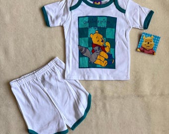 Vintage 90s Disney Pooh Shorts Boys Set 18M One Little Critter One Sweet Bear