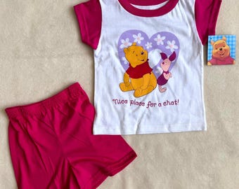 Conjunto de shorts vintage de Disney Winnie the Pooh de los 90 para niñas, talla 4T, Piglet, Un buen lugar para charlar