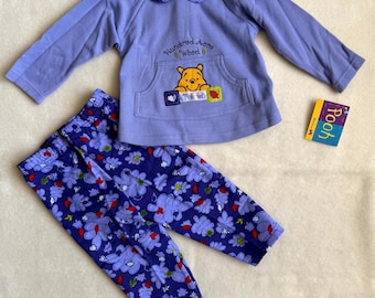 Vintage 90-tals Disney Puh-byxor Set Flickor Storlek 18 M Blå Blommig Hundred Acre Wood