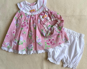 Vintage 90s Crayon Kids 3-Piece Bloomers Set Girl Size 18M Pink White Floral