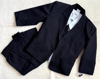 Conjunto de traje vintage de los años 90 para niño, talla 3T, mezcla de poliéster, negro y blanco, formal, 4 piezas