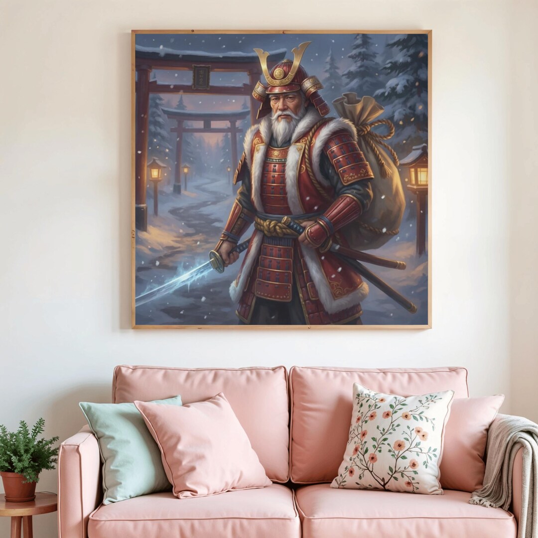 Japan Vector Set Santa Samurai Santa Art Print | Japanese Christmas Warrior Poster | Winter ...