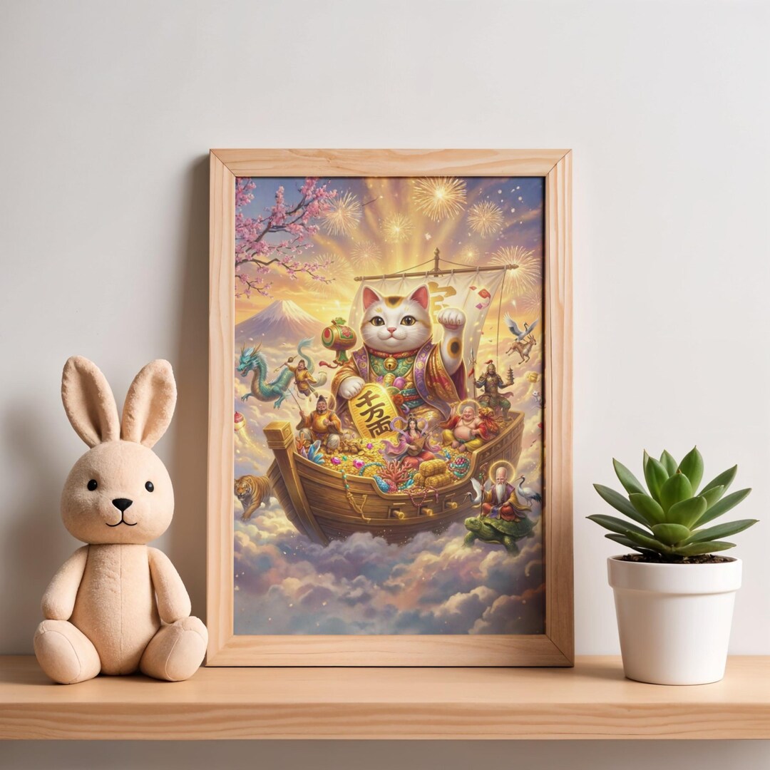 Affiche « Le Bateau au Trésor du Chat PorteBonheur » Sept Dieux de — free download