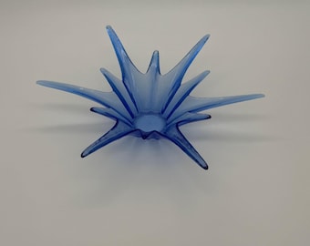 Portavelas votivo vintage azul cobalto con diseño de estrella y salpicaduras, soplado a mano, 8.5"