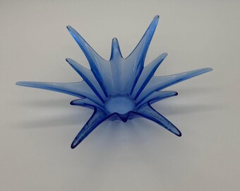 Portavelas votivo vintage de vidrio soplado a mano con diseño de estrella azul cobalto y 7.5 pulgadas.